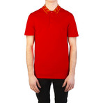 Cotton Pique Baroque Collar Polo Shirt // Red (L)