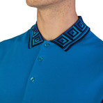 Cotton Pique Baroque Collar Polo Shirt // Aqua Blue (S)