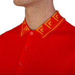 Cotton Pique Baroque Collar Polo Shirt // Red (S)
