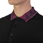 Cotton Pique Baroque Collar Polo Shirt // Black (S)