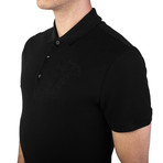 Cotton Pique Embroidered Medusa Polo Shirt // Black (X-Large)