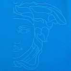 Cotton Pique Embroidered Medusa Polo Shirt // Aqua Blue (Large)