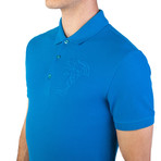 Cotton Pique Embroidered Medusa Polo Shirt // Aqua Blue (X-Large)