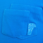 Cotton Pique Medusa Pocket Polo Shirt // Aqua Blue (L)