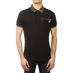 Jeans Couture Pique Cotton Ribbed Baroque Polo Shirt // Black + Gold (XX-Small)