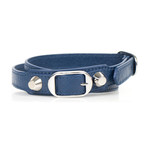 Women's Leather Studded Two Loop Bracelet // Blue