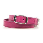 Women's Leather Studded Two Loop Bracelet // Silver + Pink