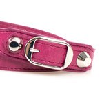 Women's Leather Studded Two Loop Bracelet // Silver + Pink