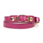 Women's Leather Studded Two Loop Bracelet // Gold + Pink