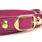 Women's Leather Studded Two Loop Bracelet // Gold + Pink