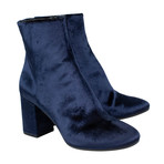 Women's Velvet Block Heel Ankle Boots // Blue (US: 5)