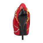 Women's Jaquard + Leather Pump Heels // Red (US: 5)