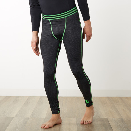 Fitness Skin Bottoms Full Leggings // Black + Green (S)