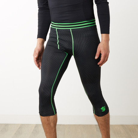 Fitness Skin Bottoms Half Leggings // Black + Green (S)