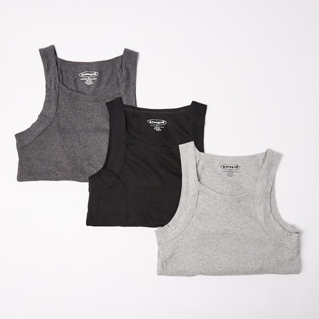 Square Neck Tank // Light Gray + Charcoal + Black // Pack of 3 (S)