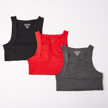 Square Neck Tank // Red + Charcoal + Black // Pack of 3 (S)