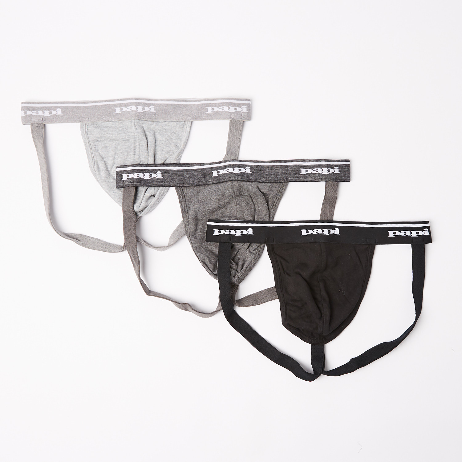 3 Pack Premium Cotton Jockstraps // Black + Charcoal + Light Gray (S ...