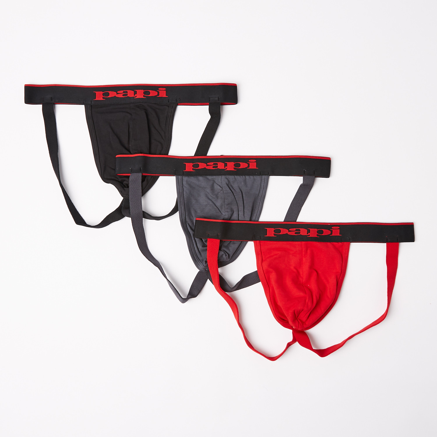 Jockstraps // Black + Charcoal + Red // Pack of 3 (S) Papi Underwear