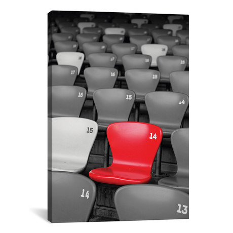 Stadium Seats in Black and White with a Single Red Seat // George Oze