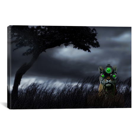 Tiger wearing night vision goggles // Panoramic Images (26"W x 18"H x 0.75"D)
