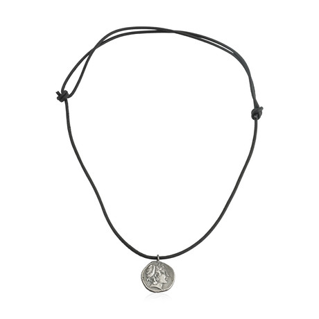 Silver Coin Leather Necklace (60 cm // 24 in)