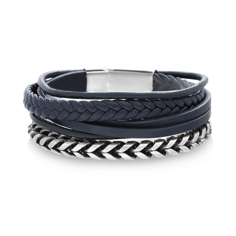 Franco Chain + Leather Multi Stranded Bracelet // Blue // Set of 2