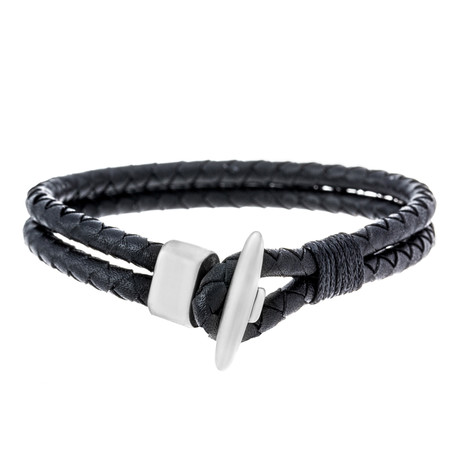 Leather Hook + Polished Leather Double Wrap Bracelet // Black