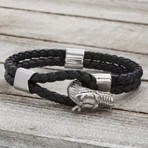 Dragon Hook + Leather Double Wrap Bracelet // Black