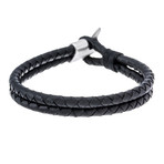 Leather Hook + Polished Leather Double Wrap Bracelet // Black