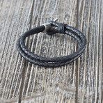 Leather Hook + Polished Leather Double Wrap Bracelet // Black