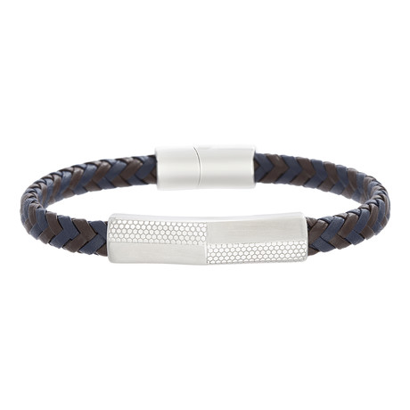 Checkered Bar + Braided Leather Bracelet // Brown + Blue