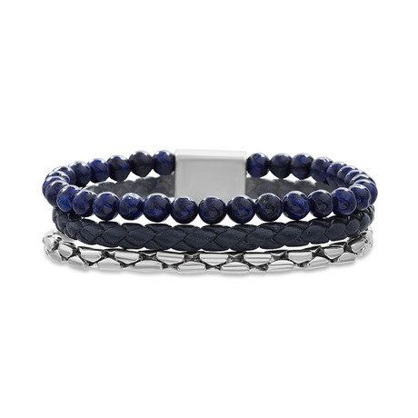 Lapis + Braided Leather Link Chain Bracelet // Navy Blue