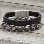 Beehive Square Braided Leather + Beaded Bracelet // Black // Set of 2