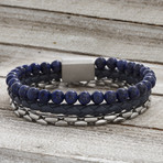 Lapis + Braided Leather Link Chain Bracelet // Navy Blue