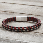 Steel Wrapped Leather Cord Bracelet // Black + Red