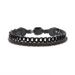 Braided Leather + Curb Chain Bracelet // Burgundy + Black