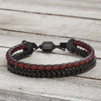 Braided Leather + Franco Chain Adjustable Slider Bracelet // Red + Black