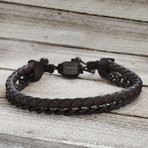 Braided Leather + Curb Chain Bracelet // Burgundy + Black