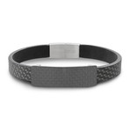 Leather + Square ID Plate Bracelet // Black