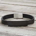 Leather + Square ID Plate Bracelet // Black