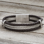 Braided Leather + Curb Chain Double Wrap Bracelet // Brown