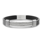 Rectangle Rondelle Triple Row Wheat Link Bracelet // Black