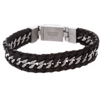 Curb Chain + Leather Woven Design Bracelet // Brown