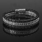 Wheat Chain + Leather Double Wrap Cord Bracelet // Black