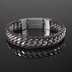 Curb Chain + Leather Woven Design Bracelet // Brown