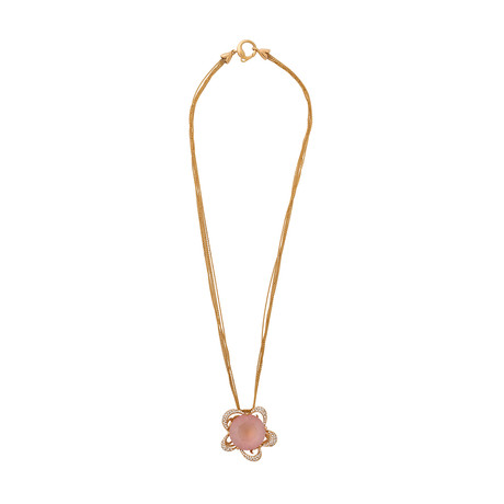 Vintage Giovanni Ferraris 18k Rose Gold Diamond + Pink Quartz Necklace