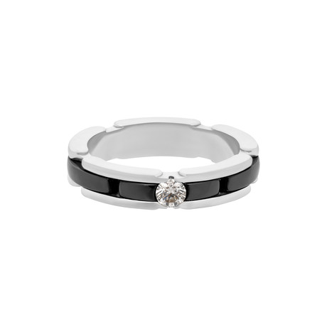 Vintage Chanel 18k White Gold Ultra Black Ceramic + Diamond Ring // Ring Size: 5.25