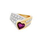 Vintage Damiani 18k Two-Tone Gold Diamond + Ruby Heart Ring // Ring Size: 6.75