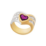 Vintage Damiani 18k Two-Tone Gold Diamond + Ruby Heart Ring // Ring Size: 6.75