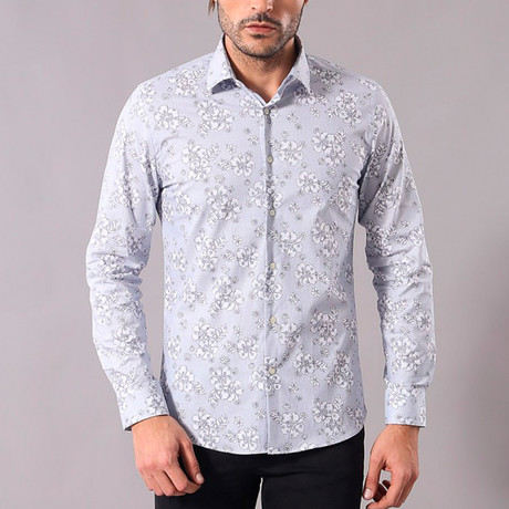 Ahmad Slim-Fit Shirt // White + Light Gray (S)